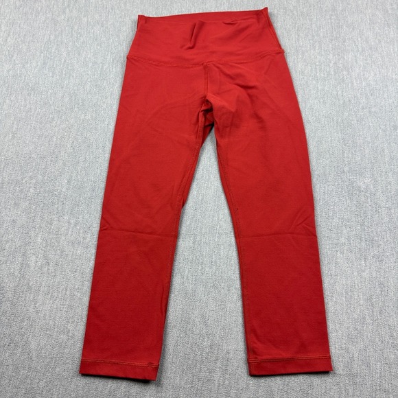 Lululemon Leggings Women 6 Orange Wunder Under Crop High Rise 21" Yoga Gym Pants - Picture 1 of 12